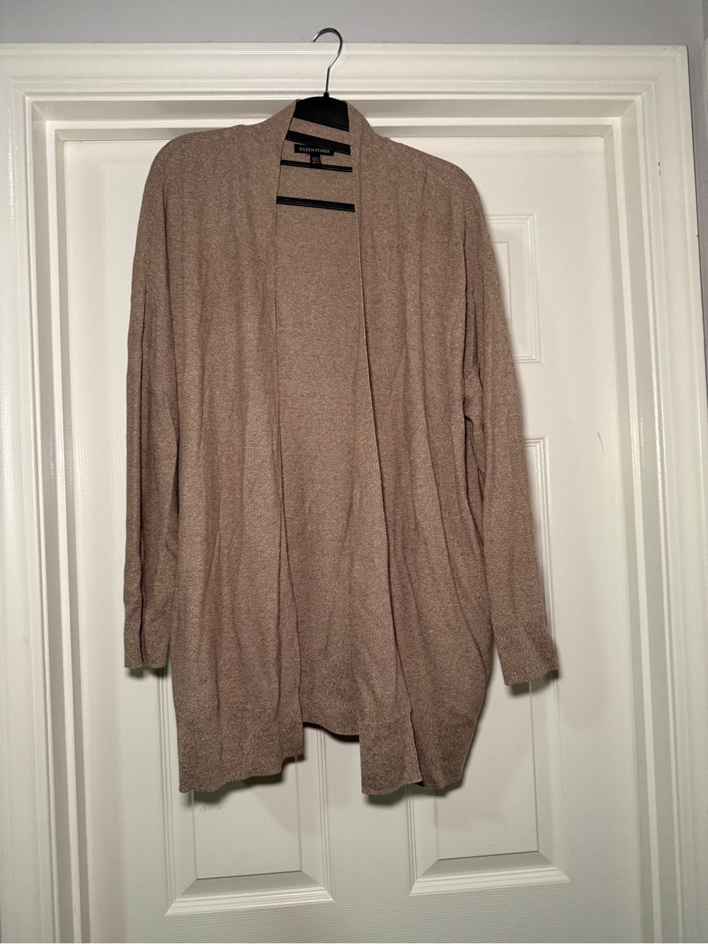Eileen Fisher Open-Front Longline Cardigan - Taupe Cotton Linen Blend